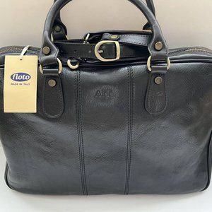 Floto Venezia Women Black Leather Boston Briefcase Attached Laptop Case w/ Strap